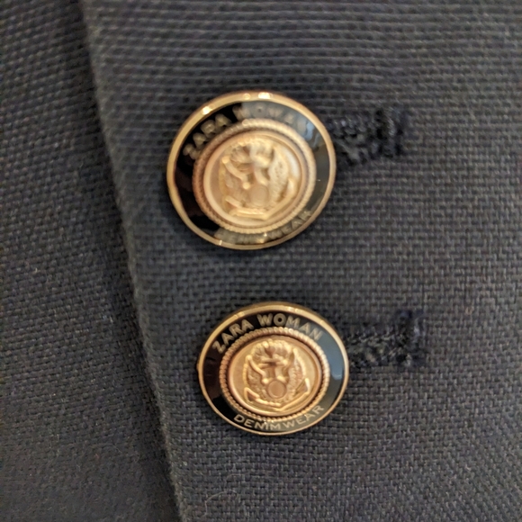 Zara Size M, Navy Denim 3/4 Arm Blazer with Gold Button detail. - Picture 6 of 8